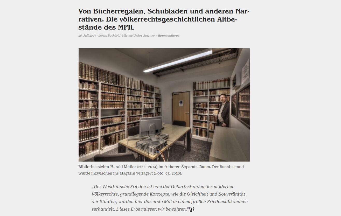 Von Bücherregalen, Schubladen und anderen Narrativen. Die völkerrechtsgeschichtlichen Altbestände des MPIL